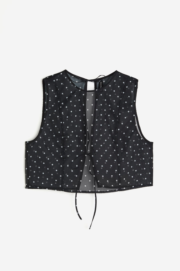 H&M Open-back Organza Vest Top Black/spotted