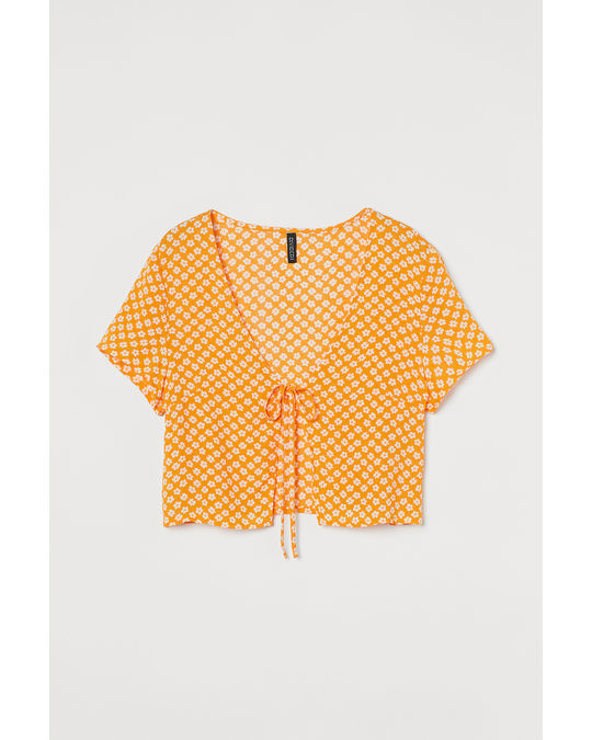 H&M Tie-top Blouse Orange/floral
