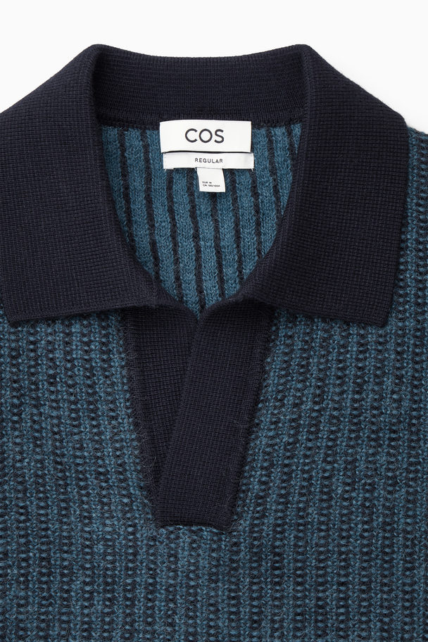 COS Two-tone Wool Polo Shirt Teal / Navy