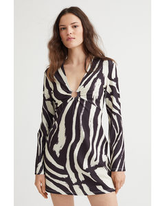 V-neck Dress Black/zebra Print