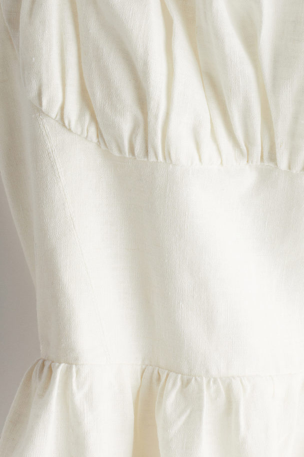 H&M Bedrucktes Kleid aus einer Leinenmischung Weiß/Geblümt