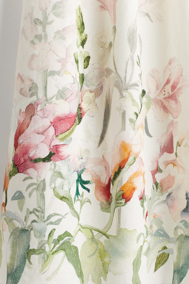 H&M Bedrucktes Kleid aus einer Leinenmischung Weiß/Geblümt