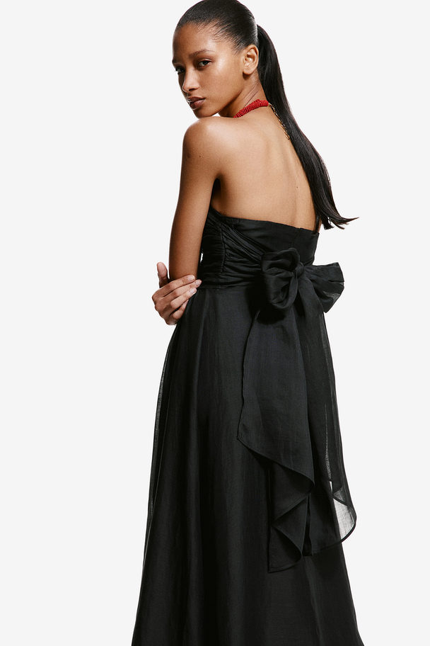 H&M Bandeau-kjole I Ramie Sort