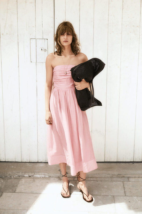 H&M Ramie Bandeau Dress Light Pink