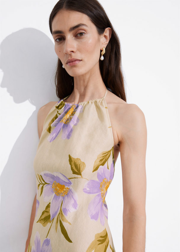 & Other Stories Linen Halterneck Maxi Dress Lilac Florals