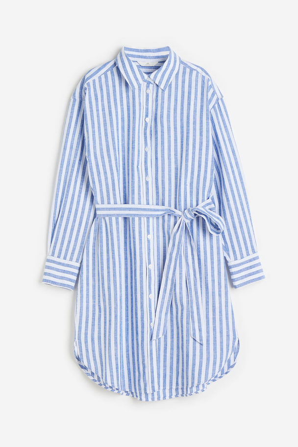 H&M Linen-blend Shirt Dress Blue/striped