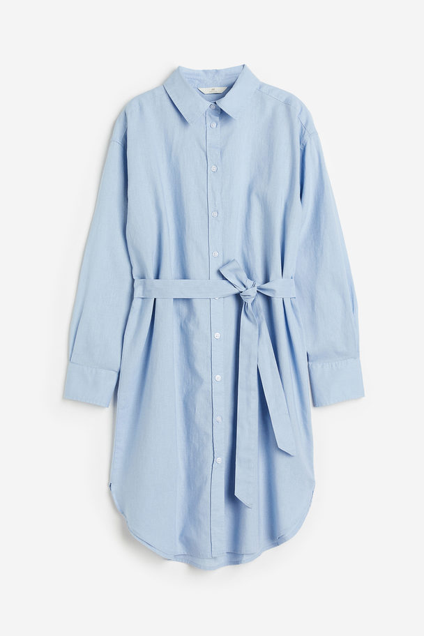 H&M Blusenkleid aus Leinenmix Hellblau