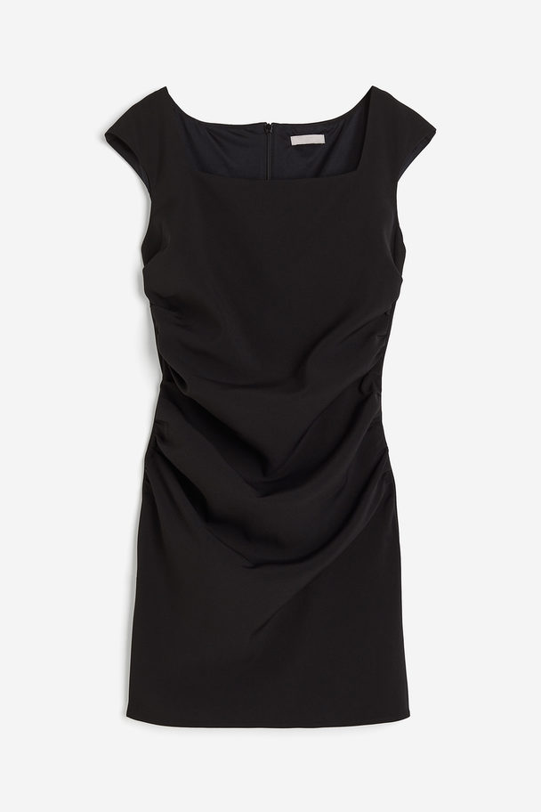 H&M Square-neck Twill Dress Black