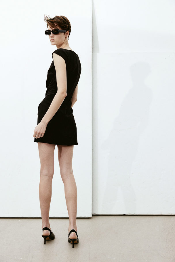 H&M Square-neck Twill Dress Black