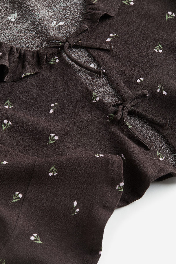 H&M Tie-front Blouse Dark Brown/floral