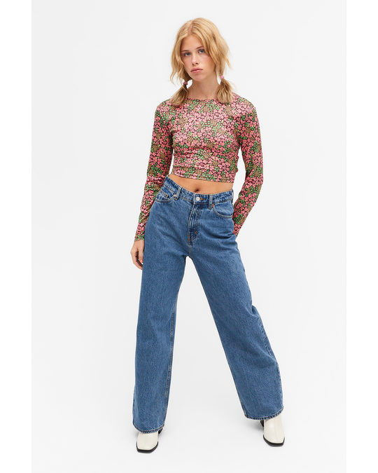 Monki Crop Top With Knots Pink Flowers
