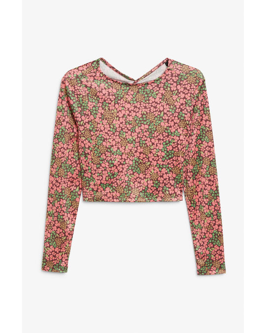 Monki Crop Top With Knots Pink Flowers