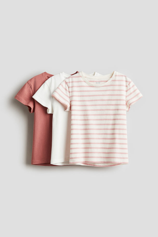H&M 3-pack Cotton Tops Brick Red/white
