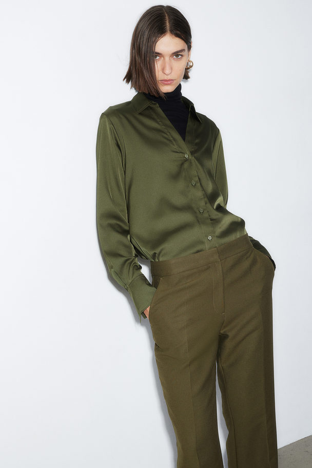 H&M Tailored Trousers Dark Khaki Green
