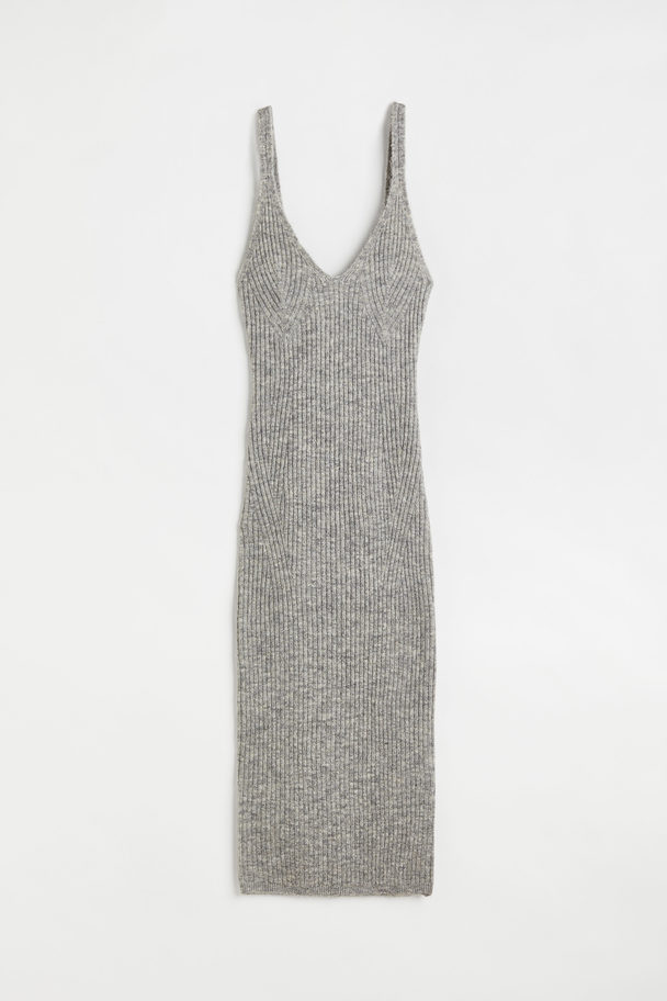 H&M Rib-knit Dress Light Grey Marl