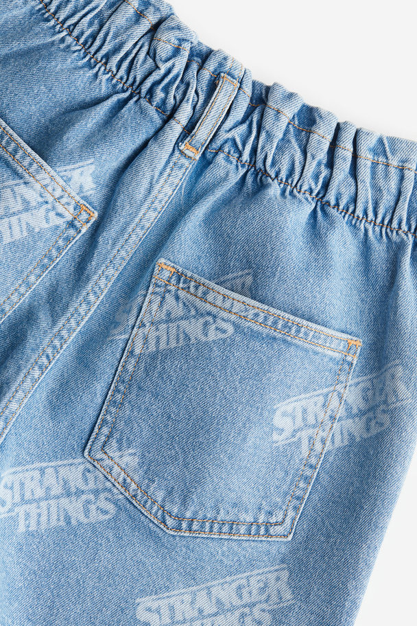 H&M Paper Bag-shorts I Denim Denimblå/stranger Things
