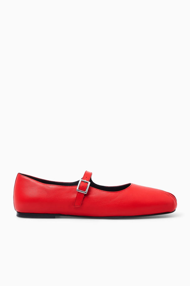 COS Pleated Leather Mary-jane Ballet Flats Red