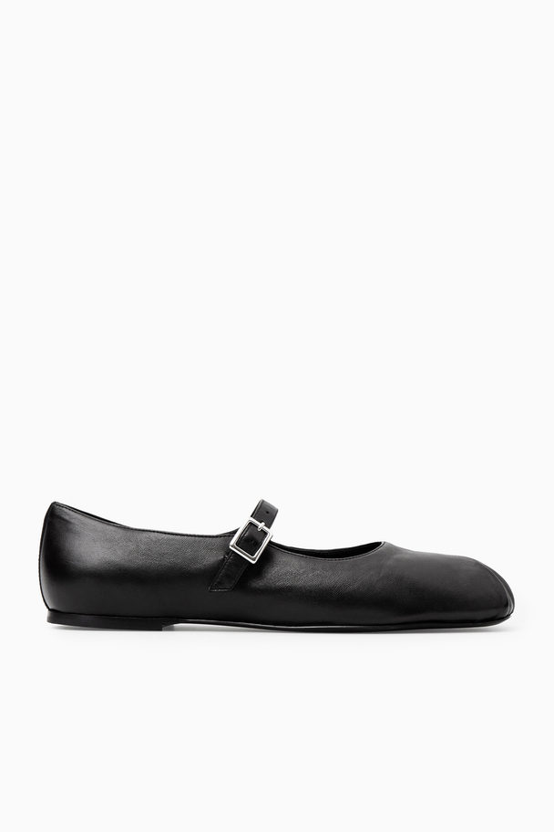 COS Pleated Leather Mary-jane Ballet Flats Black