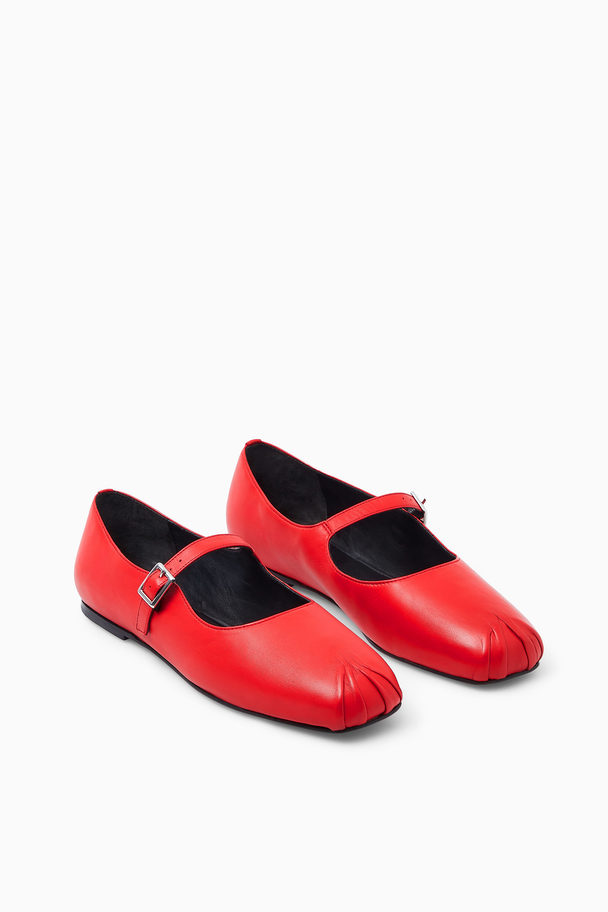 COS Pleated Leather Mary-jane Ballet Flats Red