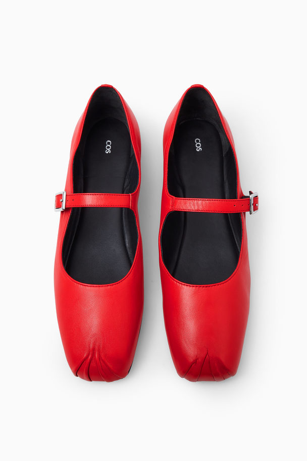 COS Pleated Leather Mary-jane Ballet Flats Red