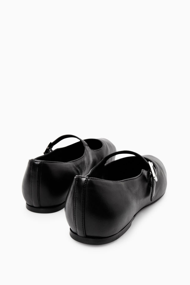 COS Pleated Leather Mary-jane Ballet Flats Black