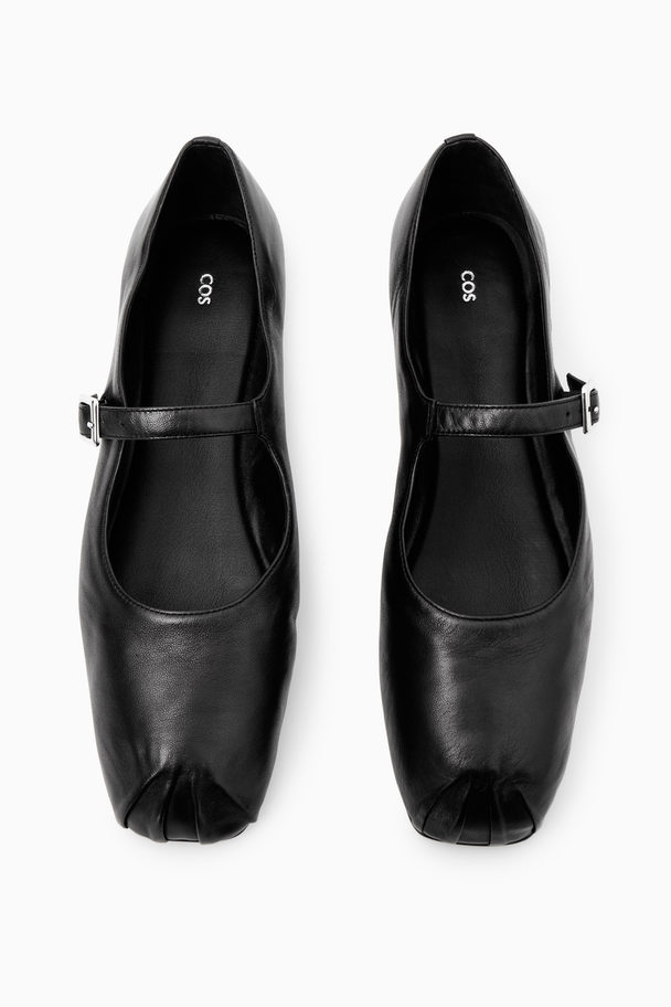 COS Pleated Leather Mary-jane Ballet Flats Black