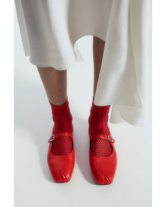 Pleated Leather Mary-jane Ballet Flats Red