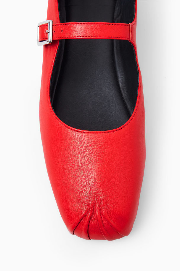 COS Pleated Leather Mary-jane Ballet Flats Red