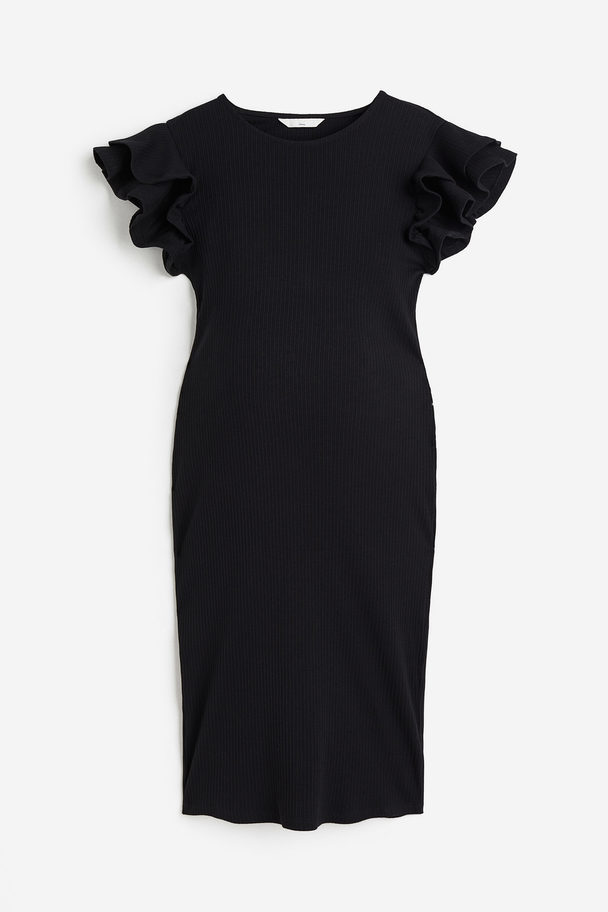 H&M Mama Flutter-sleeved Dress Black