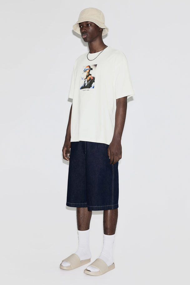 H&M T-shirt Met Print - Loose Fit Wit/2pac