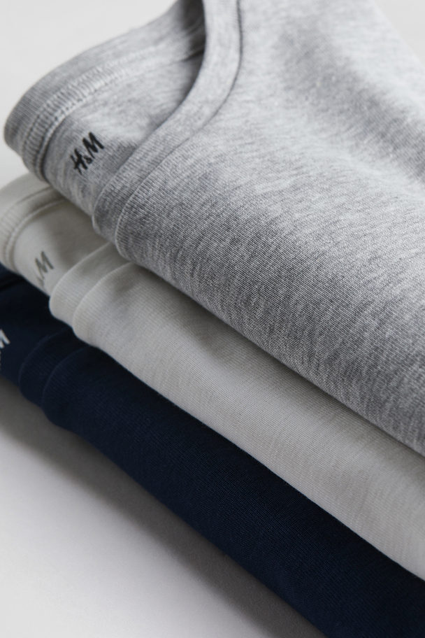H&M 3-pack Cotton Jersey T-shirts Light Grey Marl/navy Blue