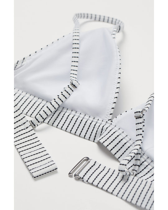 H&M Padded Triangle Bikini Top White/black Striped