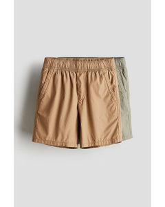 2-pack Pull-on Shorts Dark Beige/khaki Green