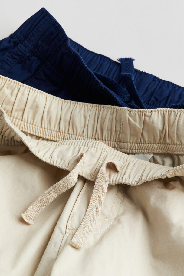 H&M 2-pack Pull-on Shorts Light Beige/dark Blue