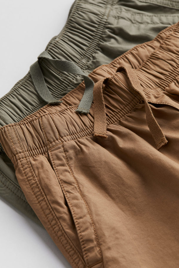 H&M 2-pack Pull-on Shorts Dark Beige/khaki Green