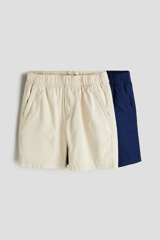 H&M 2-pack Pull-on Shorts Light Beige/dark Blue