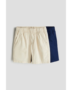 2-pack Pull-on Shorts Light Beige/dark Blue