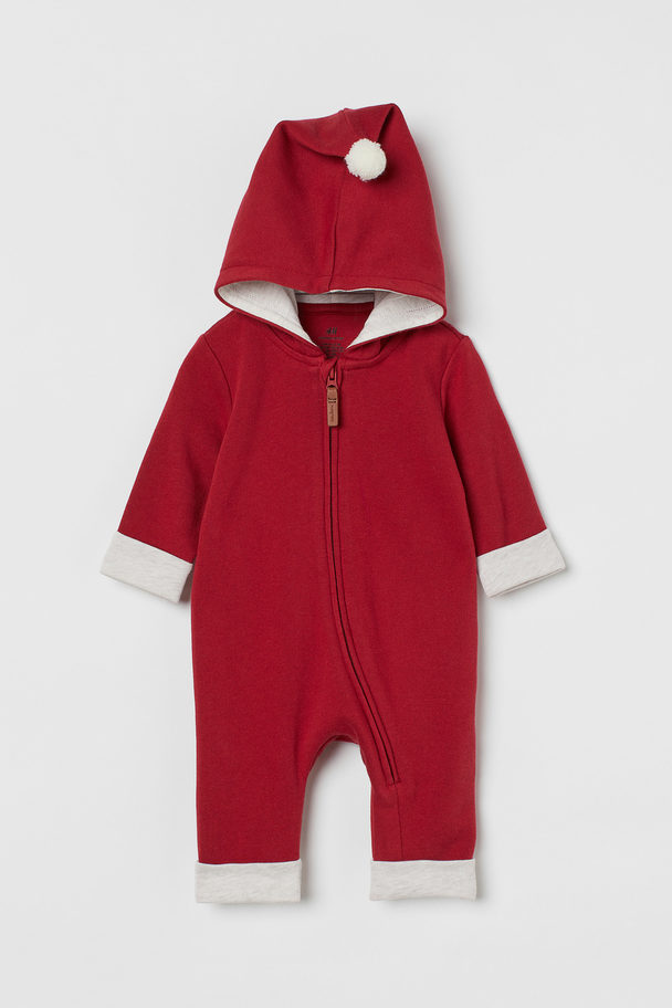 H&M Cotton-blend All-in-one Suit Deep Red