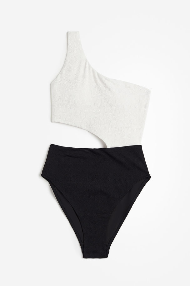 H&M Padded-cup High-leg Swimsuit Black/white