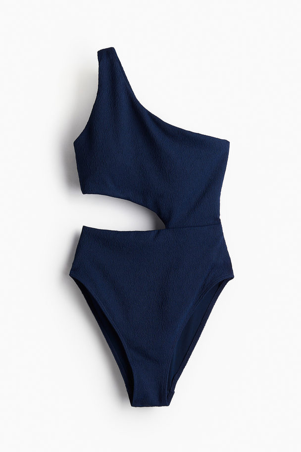 H&M Padded-cup High-leg Swimsuit Navy Blue