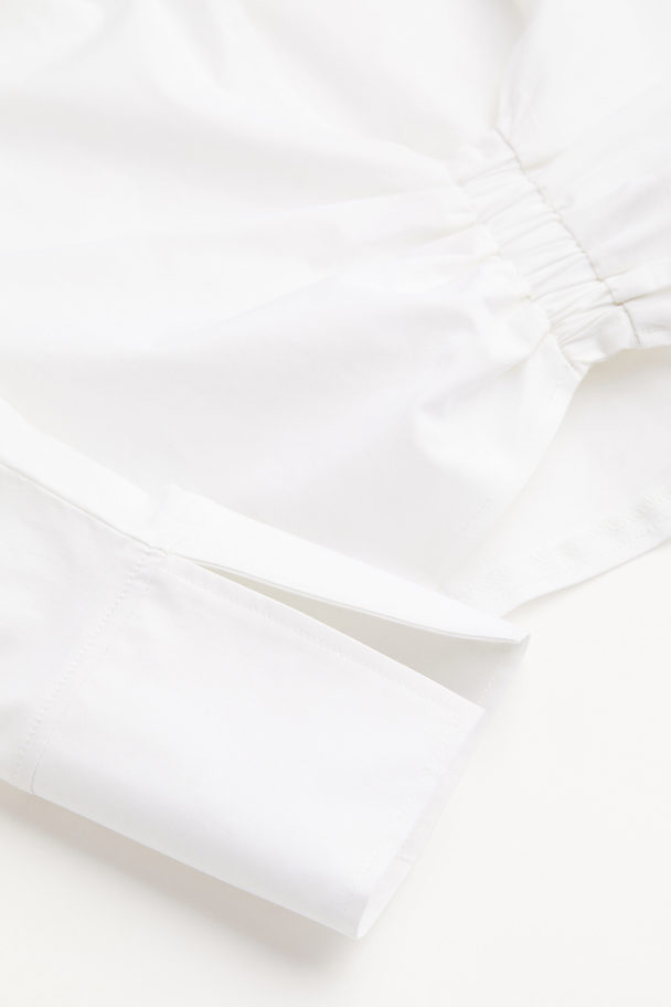H&M Cropped Skjorte Med Rynkning Hvid