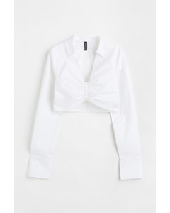 Cropped Skjorte Med Rynkning Hvid