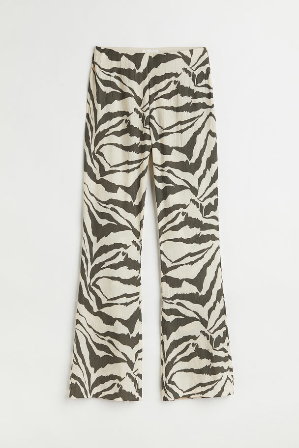 H&M Flared Trousers Light Beige/zebra Print