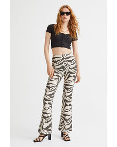 Flared Trousers Light Beige/zebra Print