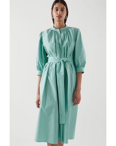 A-line Puff Sleeve Dress Light Green