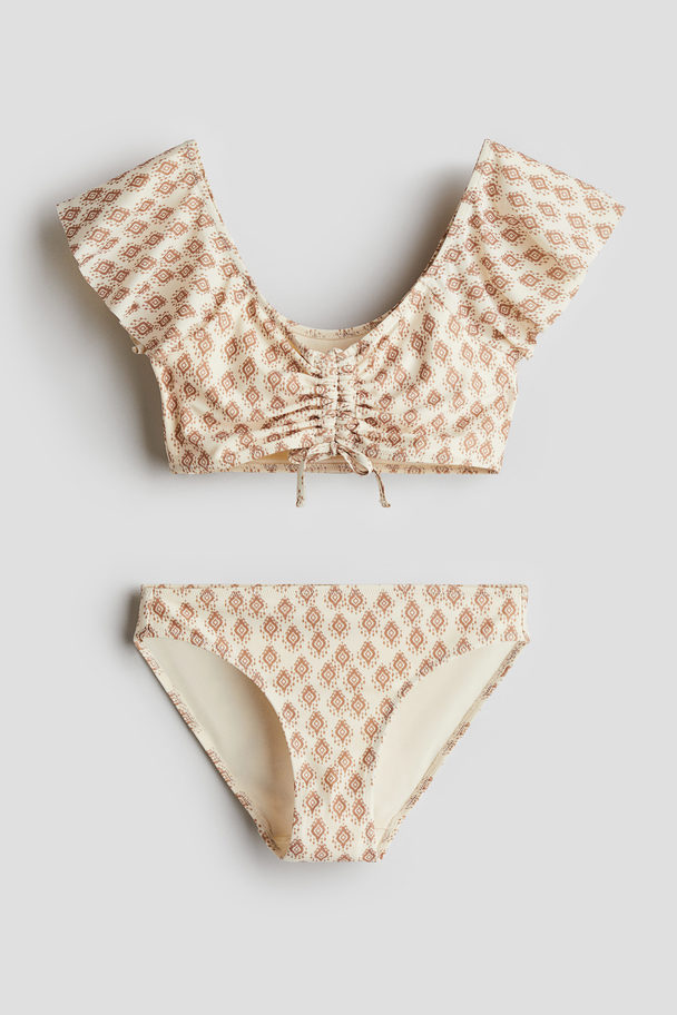 H&M Bikini mit Volantärmeln Naturweiß/Gemustert