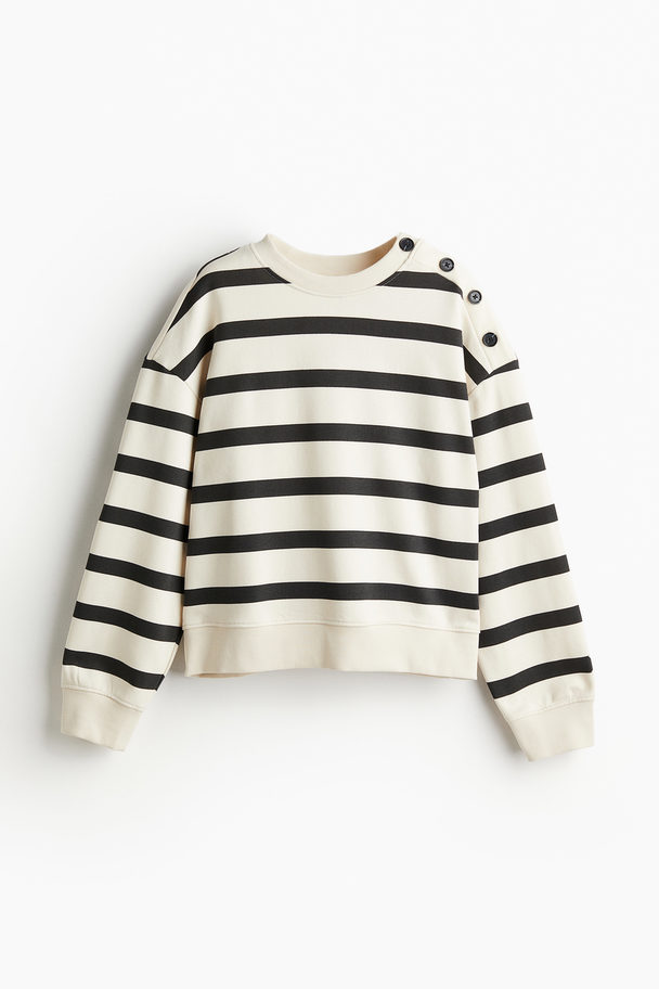 H&M Sweatshirt mit Knopfdetail Cremefarben/Schwarz gestreift