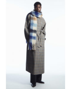 Oversized Mohair-blend Scarf Blue / Brown / Checked