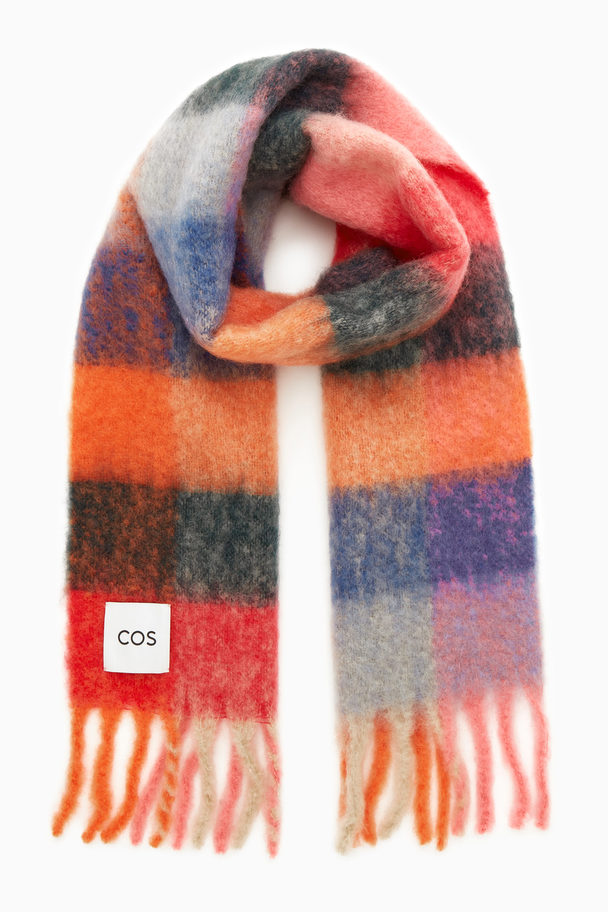 COS Oversized Checked Scarf Orange / Check