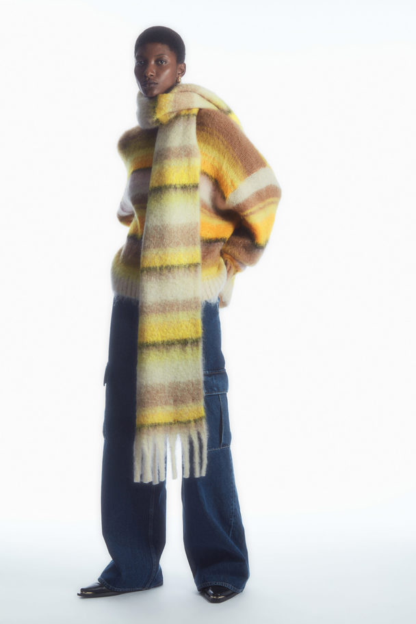 COS Oversized Mohair-blend Scarf Brown / Yellow / Striped